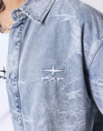 Chemise manches courtes en denim effet usé