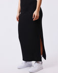 Robe longue bretelles côtelée