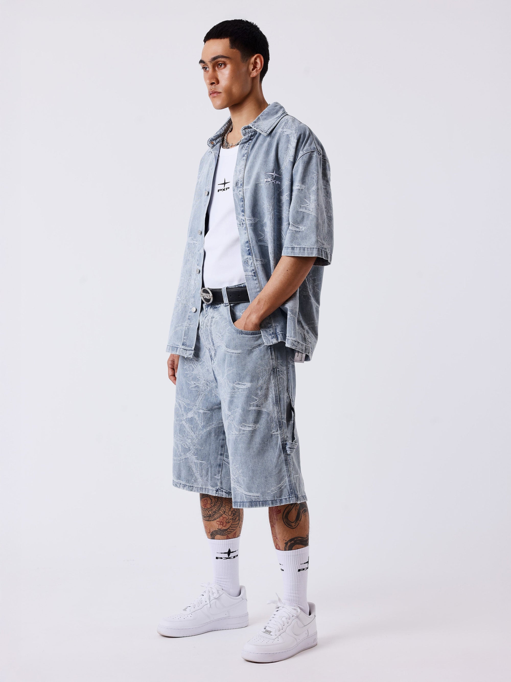 Bermuda en denim effet usé