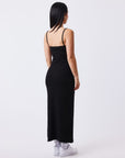 Robe longue bretelles côtelée