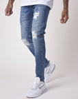 Jean slim basic bleu avec trous